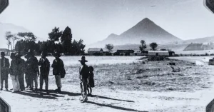 Fotografía panoramica, vista del volcan Santa María de norte a sur.